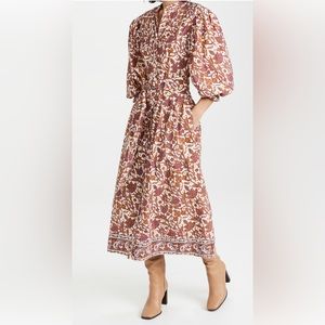 Love the Label Mabel Khaki Puff Sleeve Midi Dress